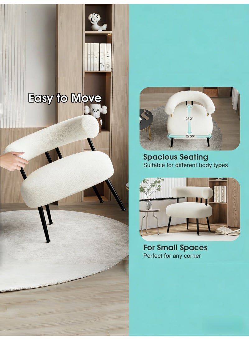 SEYNAR Sherpa Boucle Accent Chair, Round Upholstered Barrel Chair for Living Room Bedroom Small Space - Image 5